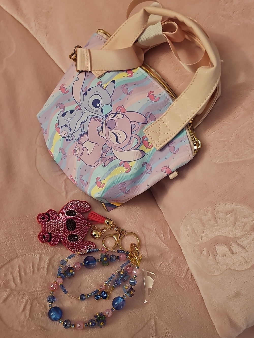 Disney Pastel Pink Lilo & Stitch Kids Crossbody Bag with Charm!